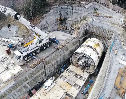  ??  ?? If a tunnel-boring machine like the one used on the $1.4-billion Evergreen Line SkyTrain extension were to break down, the cost of any subway project could balloon rapidly. Extending the SkyTrain along Broadway in Vancouver will require plenty of tunnelling.