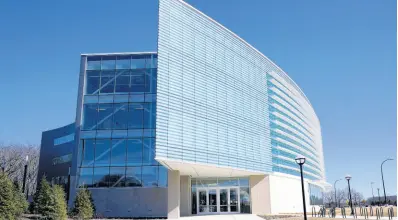  ?? AP ?? The exterior of the University of Michigan’s Ford Motor Company Robotics Building is seen, March 12, 2021 in Ann Arbor, Michigan.