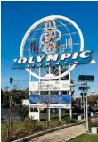  ??  ?? The Olympic Airways sign that became a landmark, on Vouliagmen­is Avenue.