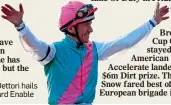  ??  ?? SHEER JOY: Dettori hails his victory aboard Enable