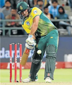  ?? Picture: LUKE WALKER/GALLO IMAGES ?? FIRST TIMER: South Africa’s Christiaan Jonker at the wicket during the third KFC T20 Internatio­nal match against India at Newlands on Saturday