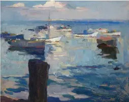  ??  ?? Armin Hansen (1886-1957), Sailboats at Monterey Bay, ca. 1925. Oil on board, 155/8 x 199/16 in., signed and dated lower right: ‘Armin Hansen 2…’. Courtesy Bonhams. Estimate: $40/60,000