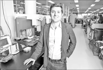  ??  ?? Jason Kelly, co-founder and chief executive officer of Ginkgo Bioworks Inc., at the company’s facility in Boston. — Bloomberg photos by Scott Eisen