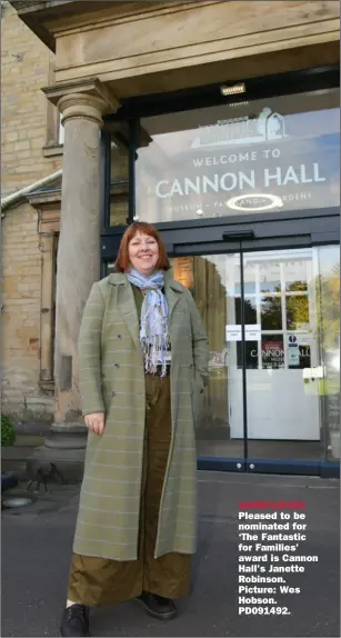  ?? ?? SHORTLISTE­D: Pleased to be nominated for ‘The Fantastic for Families’ award is Cannon Hall’s Janette Robinson. Picture: Wes Hobson. PD091492.