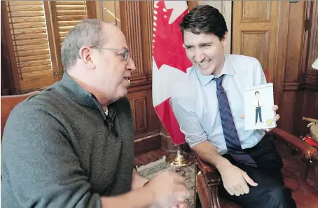  ?? ROBERT DE LINT/V RIT FILMS ?? Prime Minister Justin Trudeau, seen with actor Brent Butt, will appear on the animated series Corner Gas.