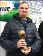  ??  ?? John O’Brien awarded ‘Best Supporter’ at the Killarney Athletic FC/Killarney Credit Union 7 A Side Tournament finals at Woodlawn Killarney on Thursday.