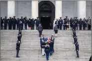  ??  ?? The flag-draped casket of U.S. Capitol Police officer William “Billy” Evans arrives Tuesday at the U.S. Capitol where it will lie in honor. (AP/Shawn Thew)