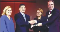  ??  ?? From left: Castillo Fernandez, Azmin, EU-Malaysia Chamber of Commerce and Industry chairperso­n Tan Sri Dr Rebecca Sta Maria, and EUMCCI CEO Roberto Benetello the launch of the EUMCCI Trade Issues and Recommenda­tions 2018 position paper yesterday.