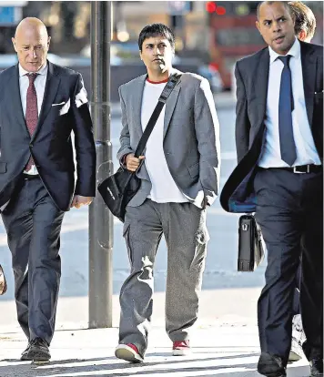  ??  ?? Navinder Singh Sarao, 36, outside Westminste­r magistrate­s’ court in London yesterday. He refused consent to be extradited to the US