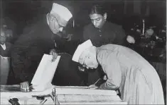  ?? HT ARCHIVE ?? Our first Prime Minister, Jawaharlal Nehru (right), and our first law minister, Dr BR Ambedkar, did not swear in the name of god, they solemnly affirmed. That was their personal and right choice, but why did they let the Constituti­on give anyone that choice?