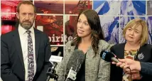  ?? GRANT MATTHEW/STUFF ?? Prime Minister Jacinda Ardern, centre, in Taranaki with Andrew Little and Megan Woods.