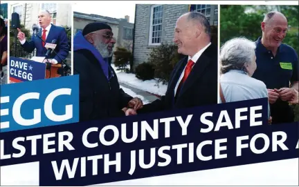  ?? PROVIDED ?? The full-color brochure, which was distribute­d to some households in the county, features a photo placed front and center, among three others, of David Clegg and Kingston activist and ex-con Ishmail Shabazz shaking hands at Clegg’s campaign kickoff event on the steps of the Ulster County Courthouse in January.