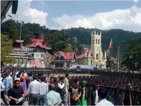  ?? — PTI ?? Preparatio­ns are under way on Wednesday for Prime Minister Narendra Modi’s rally at the Ridge in Shimla.