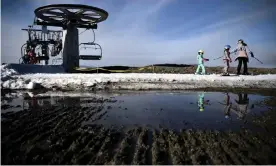  ??  ?? The ski resort of Superbagnè­res in the French Pyrenees, which was forced to bring in snow by helicopter in February as Europe had its warmest winter on record. Photograph: AnneChrist­ine Poujoulat/AFP via Getty Images