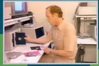  ??  ?? » Dennis carefully inserts a 5.25 inch floppy into his workstatio­n. You would too. They cost $250,000.