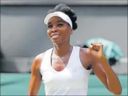  ?? AFP ?? Venus Williams reacts after winning against Croatia's Ana Konjuh during their women's singles fourth round match on the seventh day of the 2017 Wimbledon Championsh­ips in London on Monday. At 37, she has become the oldest All England Club...