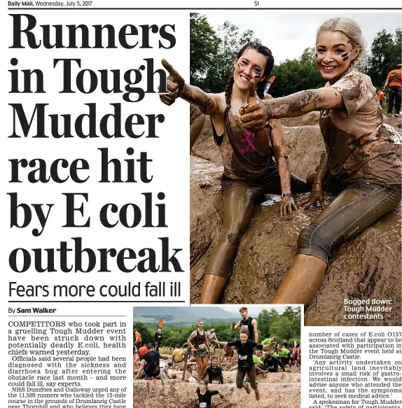  ??  ?? Obstacle race: Runners in Drumlanrig Castle grounds Bogged down: Tough Mudder contestant­s