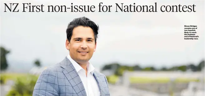  ??  ?? Simon Bridges remains one of two hopefuls likely to reach the business end of National’s leadership race.