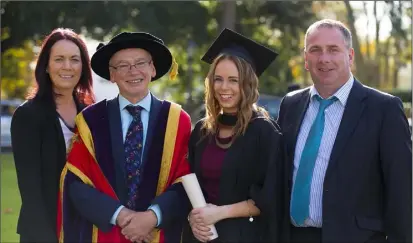  ??  ?? Rachel Merrigan from Ballywilli­am, New Ross who Graduated B.A. (Hons) in Applied Social Studies in Social Care, with her parents Joanne and David, and Prof Willie Donnelly, President, WIT.
