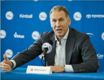  ?? MATT ROURKE — THE ASSOCIATED PRESS ?? Sixers President of Basketball Operations Bryan Colangelo offered a full-throated defense Friday of the club’s decision to pick Markelle Fultz with the No. 1 pick in last spring’s draft, despite the rookie guard sitting throughout a playoff series with...