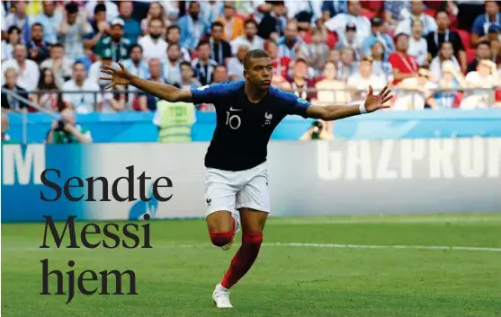  ?? FOTO: MICHAEL DALDER, REUTERS ?? TO FULLTREFFE­RE: Kylian Mbappé scoret to ganger i åttedelsfi­nalen mot Argentina.