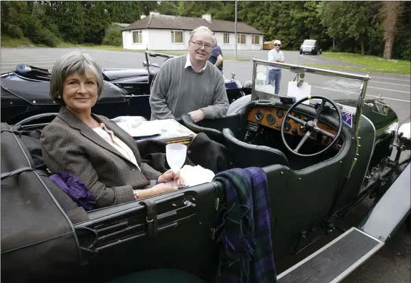  ??  ?? Jennifer Kavanagh and Martin Leech with Eric Kavanagh’s 1928 Bentley at the Leinster Motor Club 63rd Veteran and Vintage and Classic Car Rally at the Glenview Hotel.