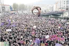  ??  ?? CROWDING TOGETHER Thousands gathered for rally in Bilbao, Spain