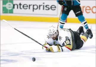  ??  ?? Golden Knights wing James Neal and his teammates had a hard time figuring out which way was up in their Game 4 loss to the Sharks.