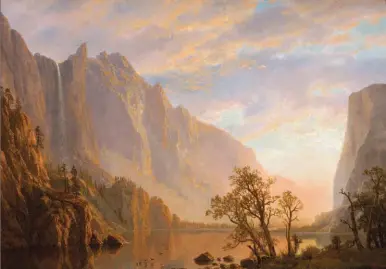  ??  ?? Albert Bierstadt (1830-1902), Western Landscape, Mountain Scene and River, oil on canvas, 13⅜ x 19⅜”. GM 01.1179, Gilcrease Museum, Tulsa, OK.