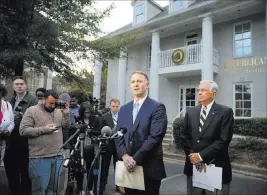  ?? Brynn Anderson ?? The Associated Press Phillip Jauregui, the attorney for former Alabama Chief Justice and U.S. Senate candidate Roy Moore, and Moore campaign chairman Bill Armistead, right, speak Wednesday at a news conference in Birmingham, Ala.