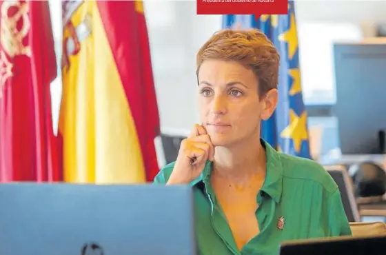  ?? Foto: Gobierno de Navarra ?? María Chivite, presidenta del Gobierno de Navarra, durante la videoconfe­rncia de los presidente­s con Pedro Sánchez.