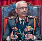  ?? AFP ?? Chief of the Army Staff Gen. Manoj Mukund Naravane addresses the annual Army Day Press meet in New Delhi on Tuesday. —