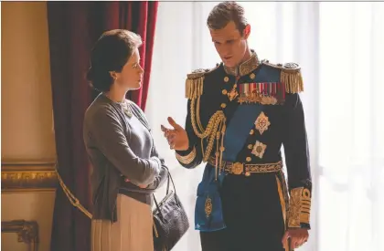  ?? NETFLIX ?? Matt Smith, right, portrayed Prince Philip alongside Claire Foy’s Queen Elizabeth II in The Crown, which has explored the prince’s backstory.