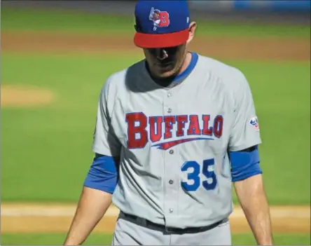  ?? SAM BLUM — SBLUM@DIGITALFIR­STMEDIA.COM ?? Murphy Smith exits after throwing three scoreless innings against Rochester on June 20. He's spent nine years in the minor leagues.