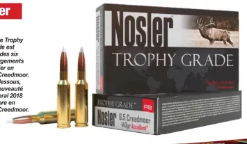  ??  ?? Cette Trophy Grade est l’un des six chargement­s Nosler en 6,5 Creedmoor. En dessous, la nouveauté Federal 2018 encore en 6,5 Creedmoor.