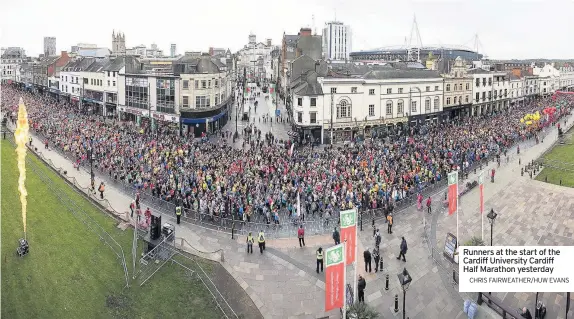  ?? CHRIS FAIRWEATHE­R/HUW EVANS ?? Runners at the start of the Cardiff University Cardiff Half Marathon yesterday