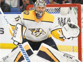  ?? Jeffrey T. Barnes / Associated Press ?? Nashville goalie Pekka Rinne, a Vezina Trophy candidate, posted a 42-13-4 record, .927 save percentage, 2.31 goals-allowed average and eight shutouts.