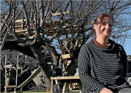  ??  ?? Janice NormanOke’s treehouse has upset a neighbour and drawn negative attention from the Dunedin City Council.