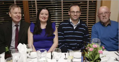  ??  ?? Larry Rooney, Louise Doyle, Cormuin Ó Raghallaig­h and Kevin Stephens at Bray Choral Society’s annual dinner in Bray Golf Club.