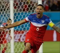  ??  ?? In this 2014, file photo, United States’ Clint Dempsey celebrates after scoring the opening goal during the group G World Cup soccer match between Ghana and the United States at the Arena das Dunas in Natal, Brazil. AP PhoTo/rIcArDo MAzAlAn