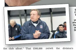  ??  ?? SECOND COMING: Warnocktal­king yesterday and, left, in the Palace dugout at St James’ Park in2010
