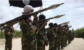  ?? Photograph: Feisal Omar/Reuters ?? A file picture from 2016 shows al-Shabaab recruits in Mogadishu.