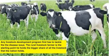  ?? ?? Any livestock developmen­t program first has to tackle the the disease issue. The rural livestock farmer is the starting point he holds the bigger share of all the livestock that the nation holds.