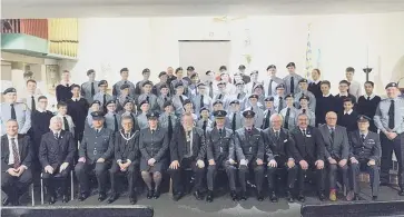  ??  ?? The Mayor of Peterborou­gh and other guests with the air cadets at the celebratio­n evening held at St Jude’s Church in Netherton.