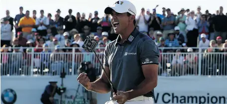  ?? PATRICK SMITH/Getty Images ?? Jason Day of Australia celebrates after winning the BMW Championsh­ip Sunday. It pushed him to No. 1 in the world.