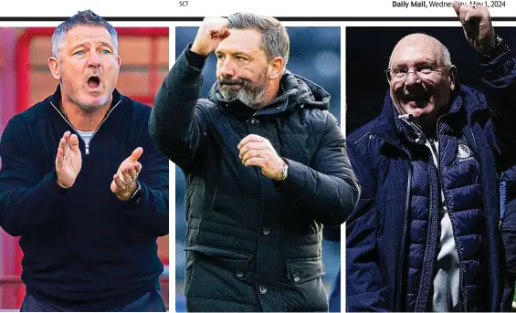  ?? ?? Prize guys: Docherty (left), McInnes (centre) and McGlynn (right) are in the hunt for the PFA Scotland Manager of the Year award