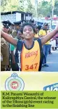  ??  ?? K.M. Parami Wasanthi of Kuliyapiti­ya Central, the winner of the 15kms (girls) event racing to the finishing line