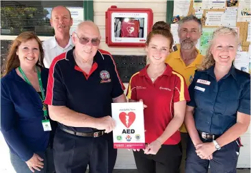  ??  ?? A joint community initiative has met an immediate need for a public access defibrilla­tor in Poowong. Pictured from left Poowong and District CWA president Dianne Crawford, Poowong Post Office staff member John Mandemaker, Ex Ambulance Victoria officer...