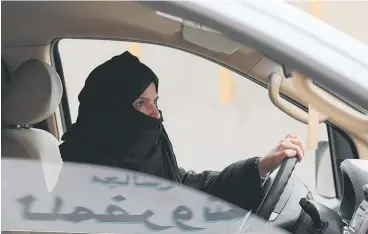  ?? Picture / AP ?? A women’s rights campaigner defies the law by driving in Riyadh, Saudi Arabia.