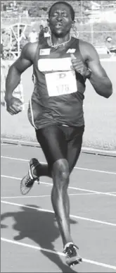  ??  ?? World Championsh­ip Games bound, Winston George powers across the line in the men’s 400m final to lower the national 400m record which now stands at 45.16s. (Orlando Charles photo)